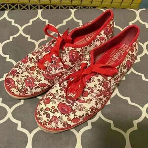COPY - Keds floral flowers red white  sz.8.5/39.5